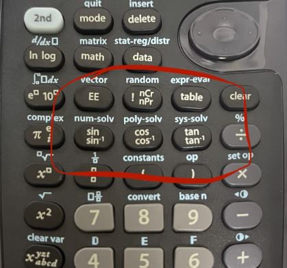 trignometric functions buttons TI36X Pro