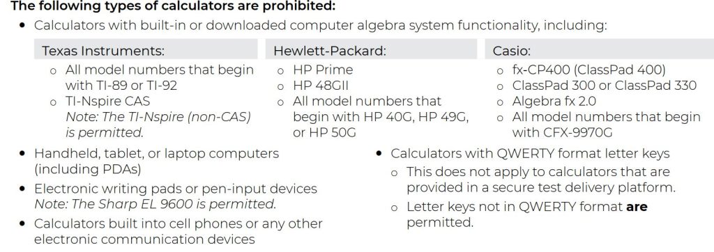 Calculators that aren't allowed in ACT